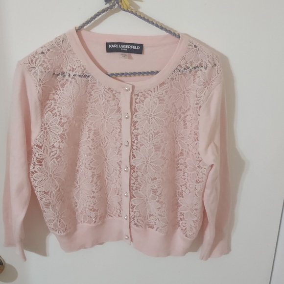 Baby Pink Karl Lagerfeld Lace Cardigan - Picture 2 of 2